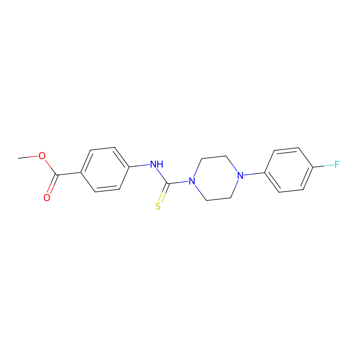 Methyl 4-{[4-(4-fluorophenyl)piperazine-1-carbothioyl]amino}benzoate molecular structure, CAS 637325-94-1