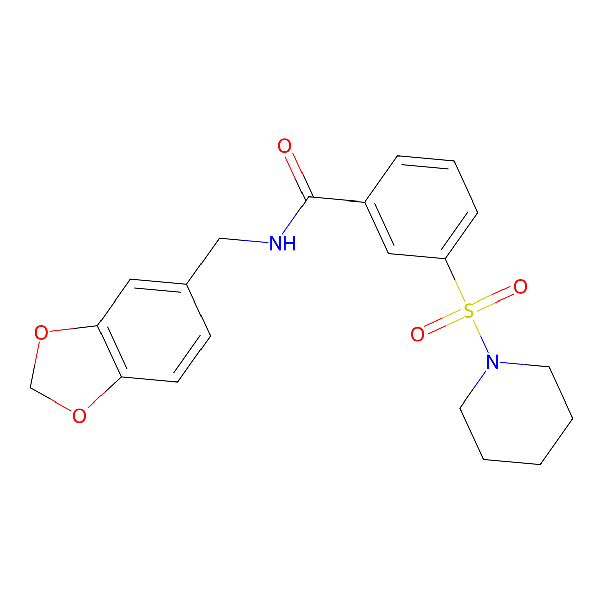 N-(1,3-benzodioxol-5-ylmethyl)-3-(1-piperidinylsulfonyl)benzamide molecular structure, CAS 637326-06-8