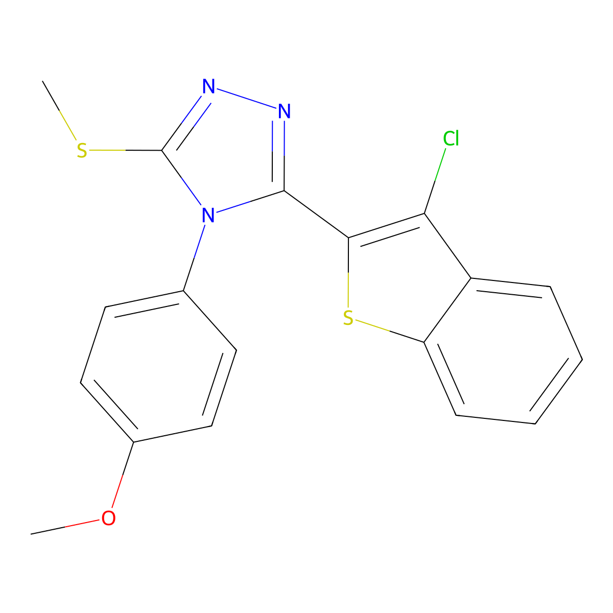 3-(3-chloro-1-benzothiophen-2-yl)-4-(4-methoxyphenyl)-5-(methylsulfanyl)-4H-1,2,4-triazole molecular structure, CAS 637326-07-9