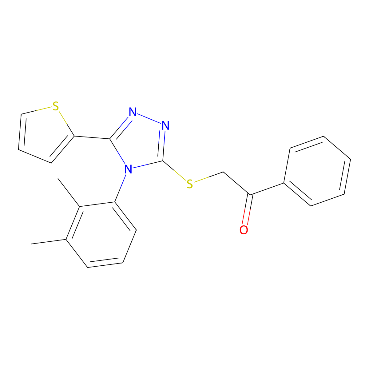 2-[[4-(2,3-Dimethylphenyl)-5-thiophen-2-yl-1,2,4-triazol-3-yl]sulfanyl]-1-phenylethanone molecular structure, CAS 637326-10-4