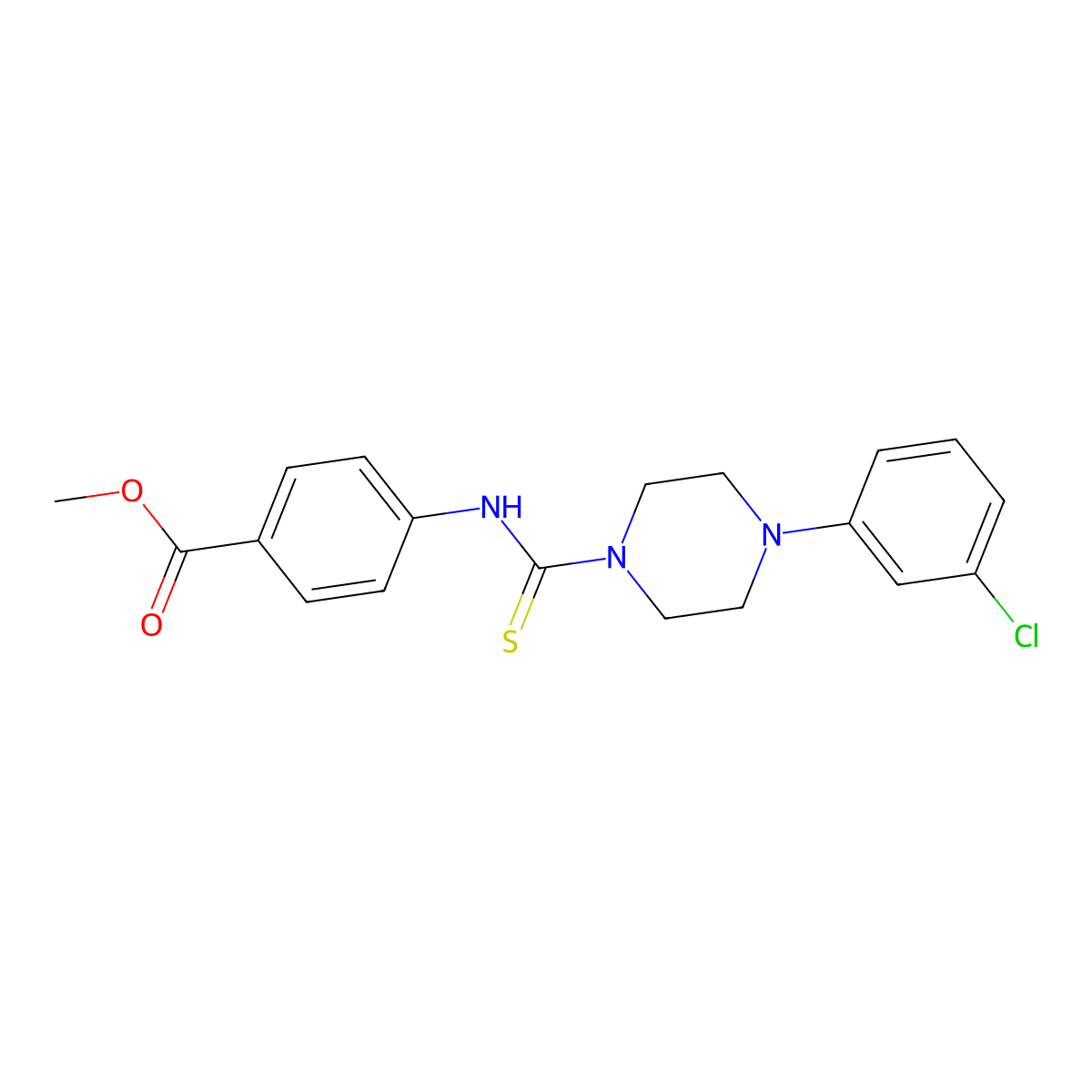Methyl 4-({[4-(3-chlorophenyl)piperazinyl]thioxomethyl}amino)benzoate molecular structure, CAS 637326-12-6