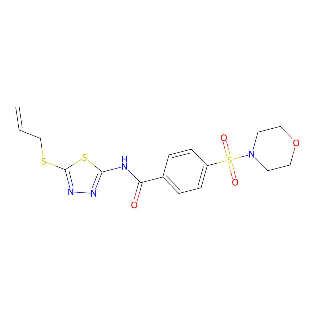 4-morpholin-4-ylsulfonyl-N-(5-prop-2-enylsulfanyl-1,3,4-thiadiazol-2-yl)benzamide molecular structure, CAS 637326-13-7