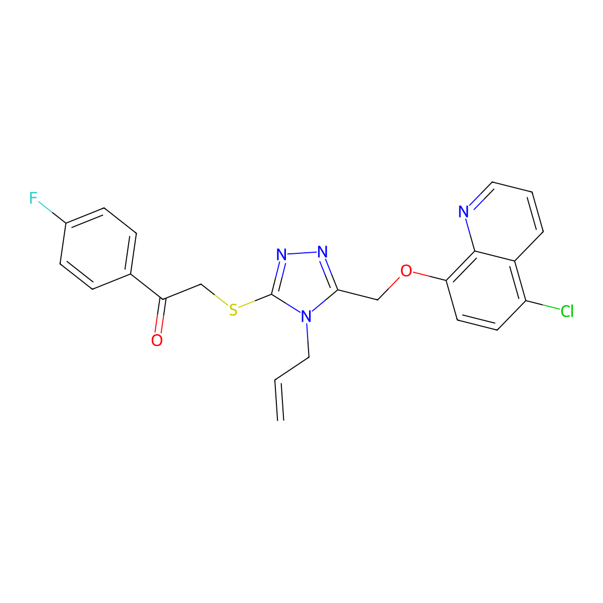 2-[[5-[(5-Chloroquinolin-8-yl)oxymethyl]-4-prop-2-enyl-1,2,4-triazol-3-yl]sulfanyl]-1-(4-fluorophenyl)ethanone molecular structure, CAS 637326-16-0