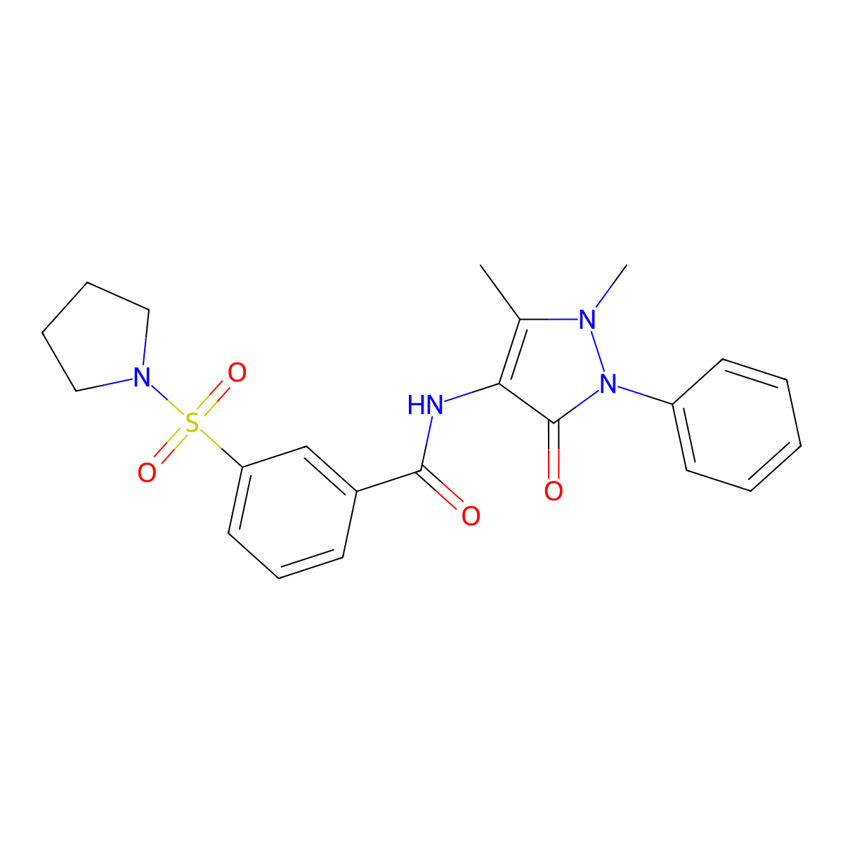 N-(1,5-dimethyl-3-oxo-2-phenylpyrazol-4-yl)-3-pyrrolidin-1-ylsulfonylbenzamide molecular structure, CAS 637326-17-1