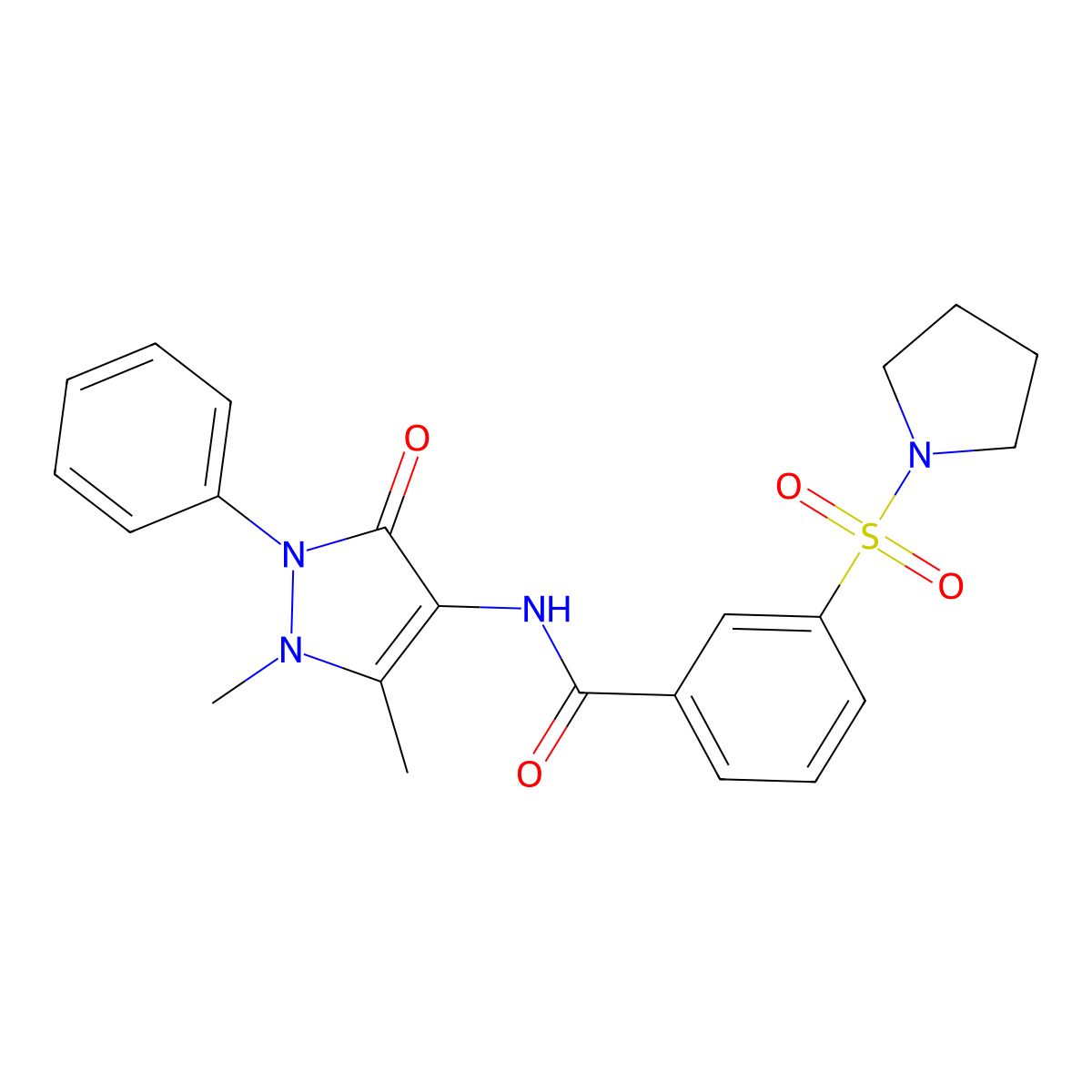 N-(1,5-dimethyl-3-oxo-2-phenylpyrazol-4-yl)-3-pyrrolidin-1-ylsulfonylbenzamide molecular structure, CAS 637326-17-1