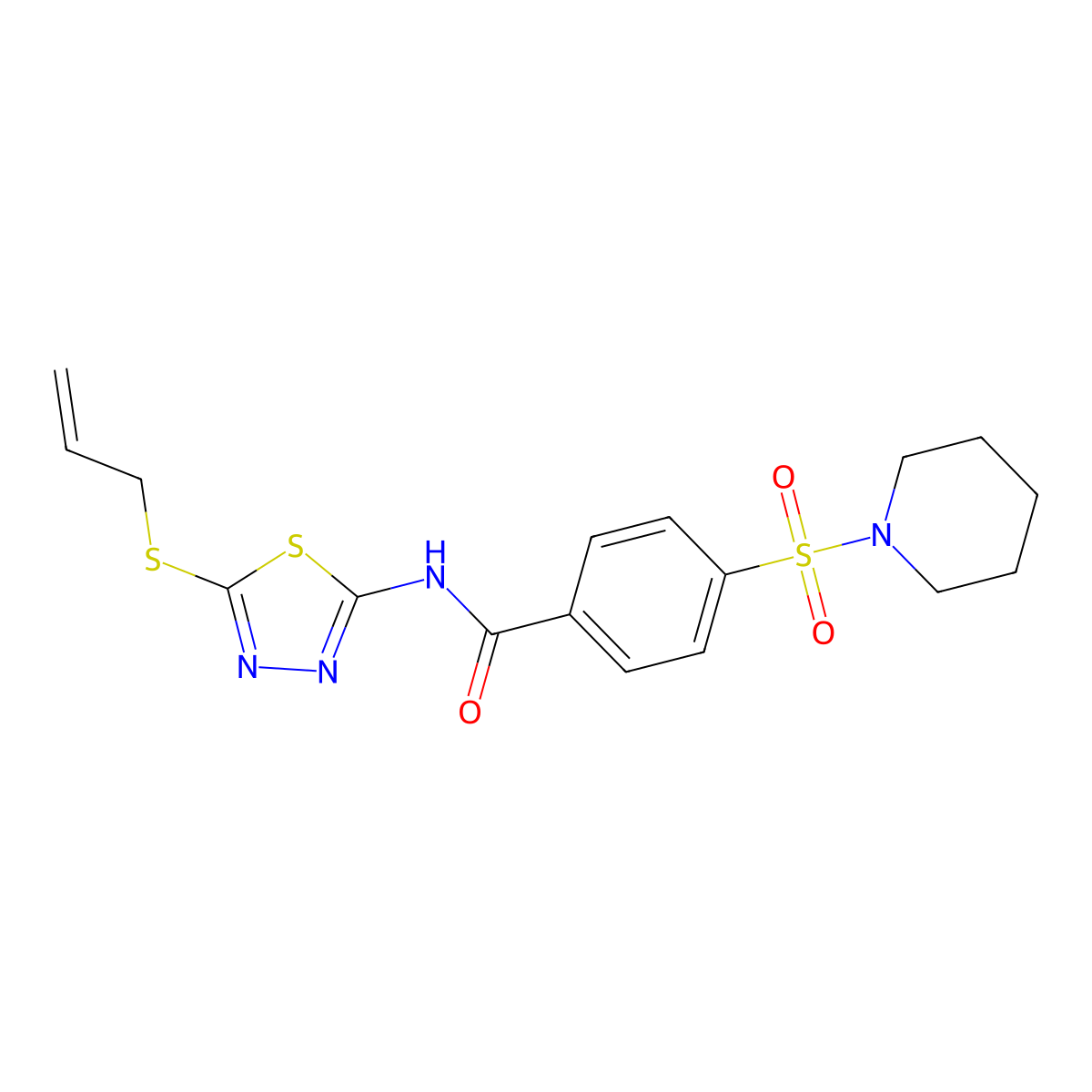 4-piperidin-1-ylsulfonyl-N-(5-prop-2-enylsulfanyl-1,3,4-thiadiazol-2-yl)benzamide molecular structure, CAS 637326-22-8