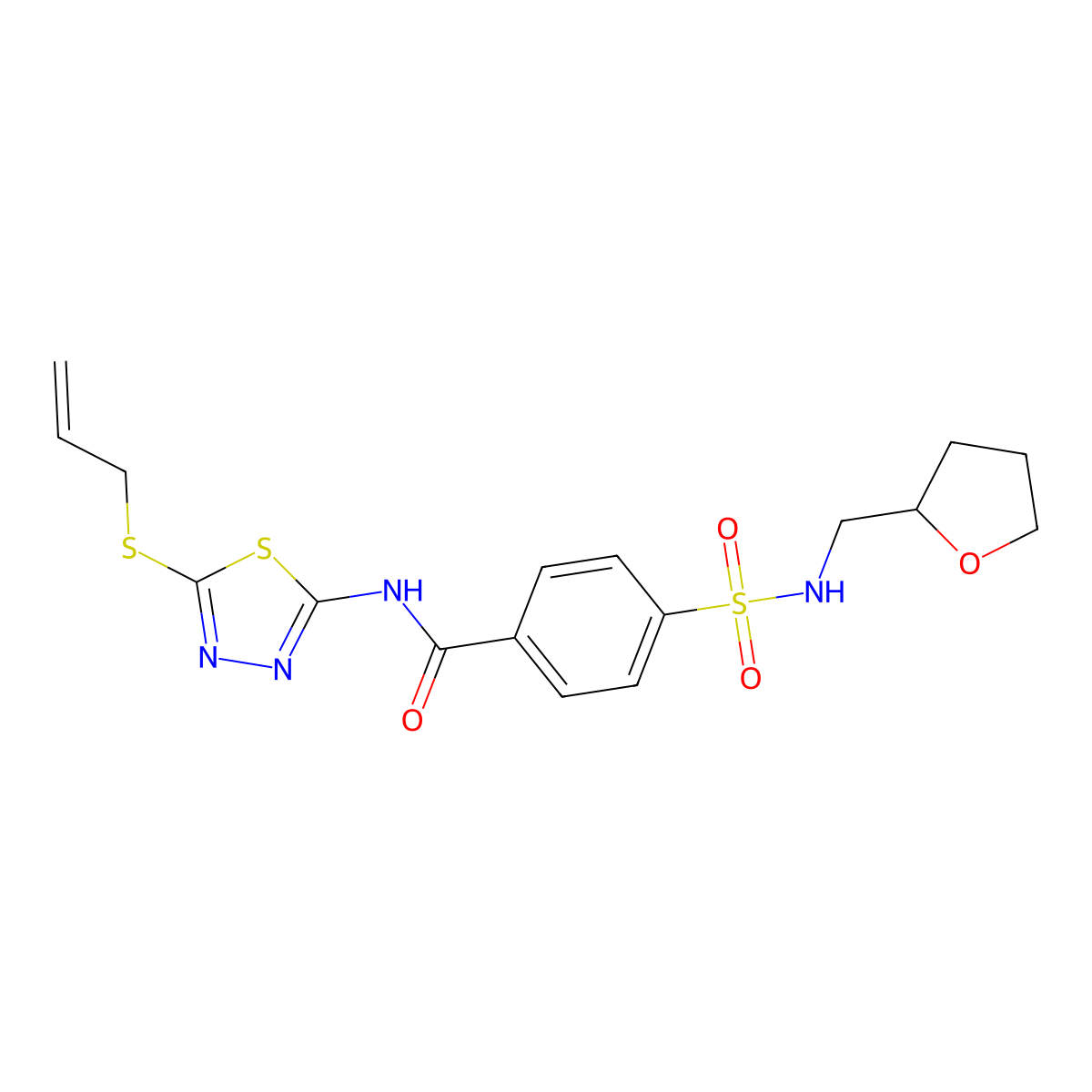N-[5-(allylthio)-1,3,4-thiadiazol-2-yl]-4-{[(tetrahydro-2-furanylmethyl)amino]sulfonyl}benzamide molecular structure, CAS 637326-25-1