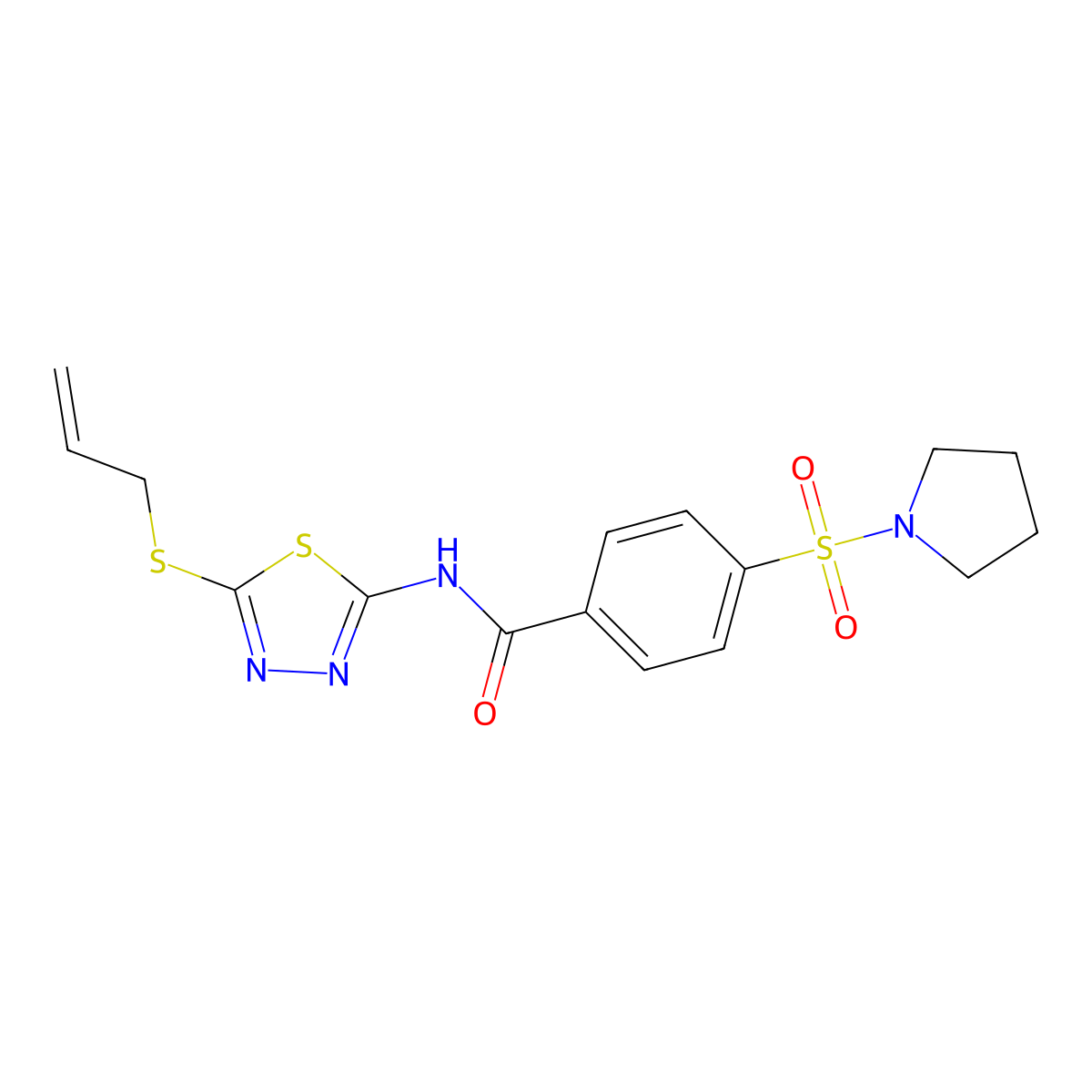N-(5-prop-2-enylsulfanyl-1,3,4-thiadiazol-2-yl)-4-pyrrolidin-1-ylsulfonylbenzamide molecular structure, CAS 637326-26-2