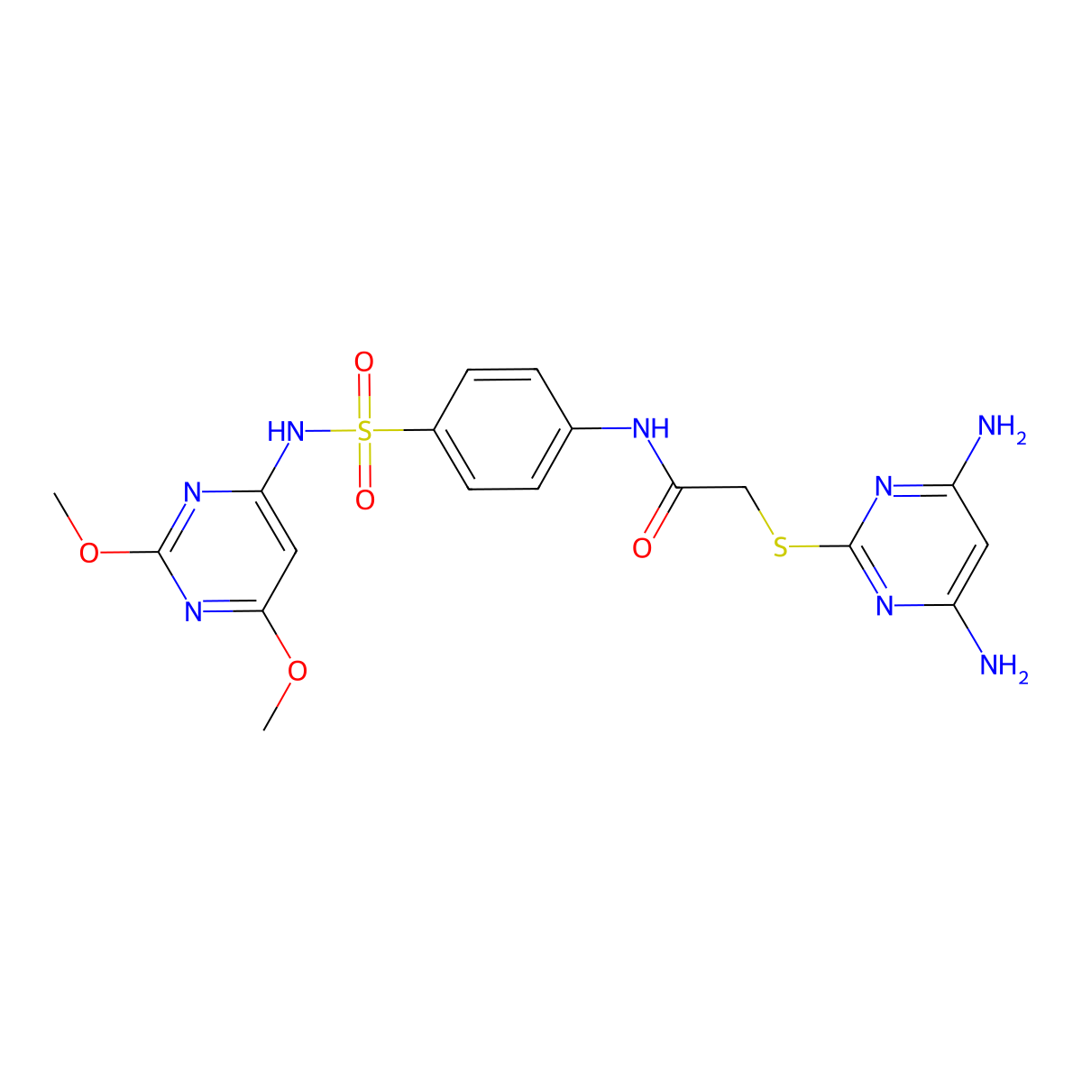 2-[(4,6-diaminopyrimidin-2-yl)sulfanyl]-N-{4-[(2,6-dimethoxypyrimidin-4-yl)sulfamoyl]phenyl}acetamide molecular structure, CAS 637326-83-1
