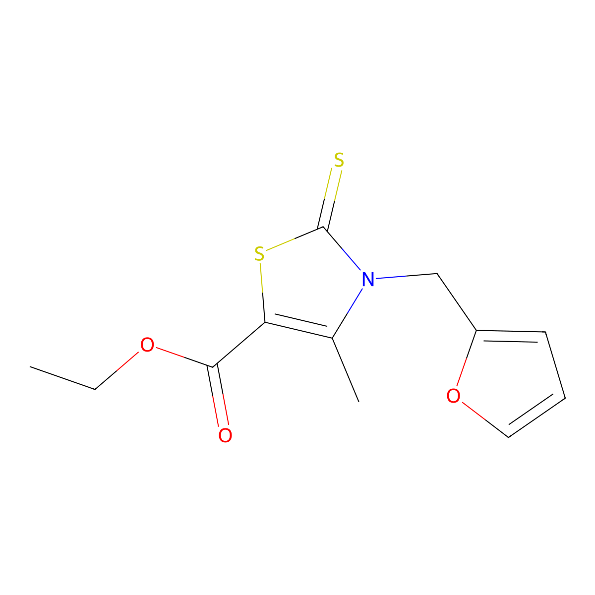 Ethyl 3-(furan-2-ylmethyl)-4-methyl-2-sulfanylidene-1,3-thiazole-5-carboxylate molecular structure, CAS 637326-89-7