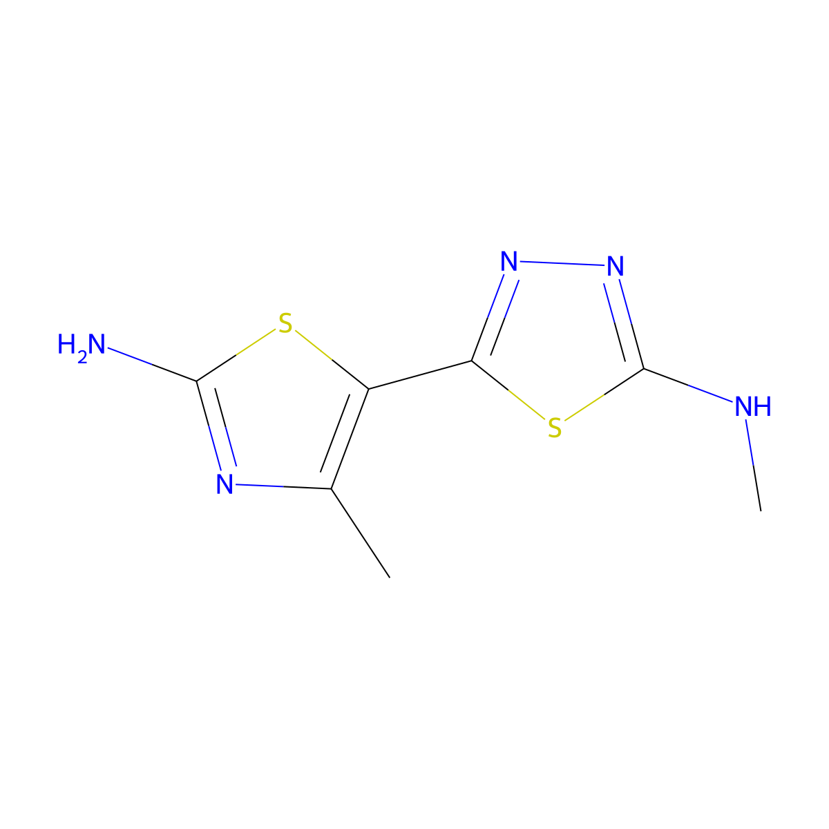 5-(2-amino-4-methyl-1,3-thiazol-5-yl)-N-methyl-1,3,4-thiadiazol-2-amine molecular structure, CAS 637326-90-0