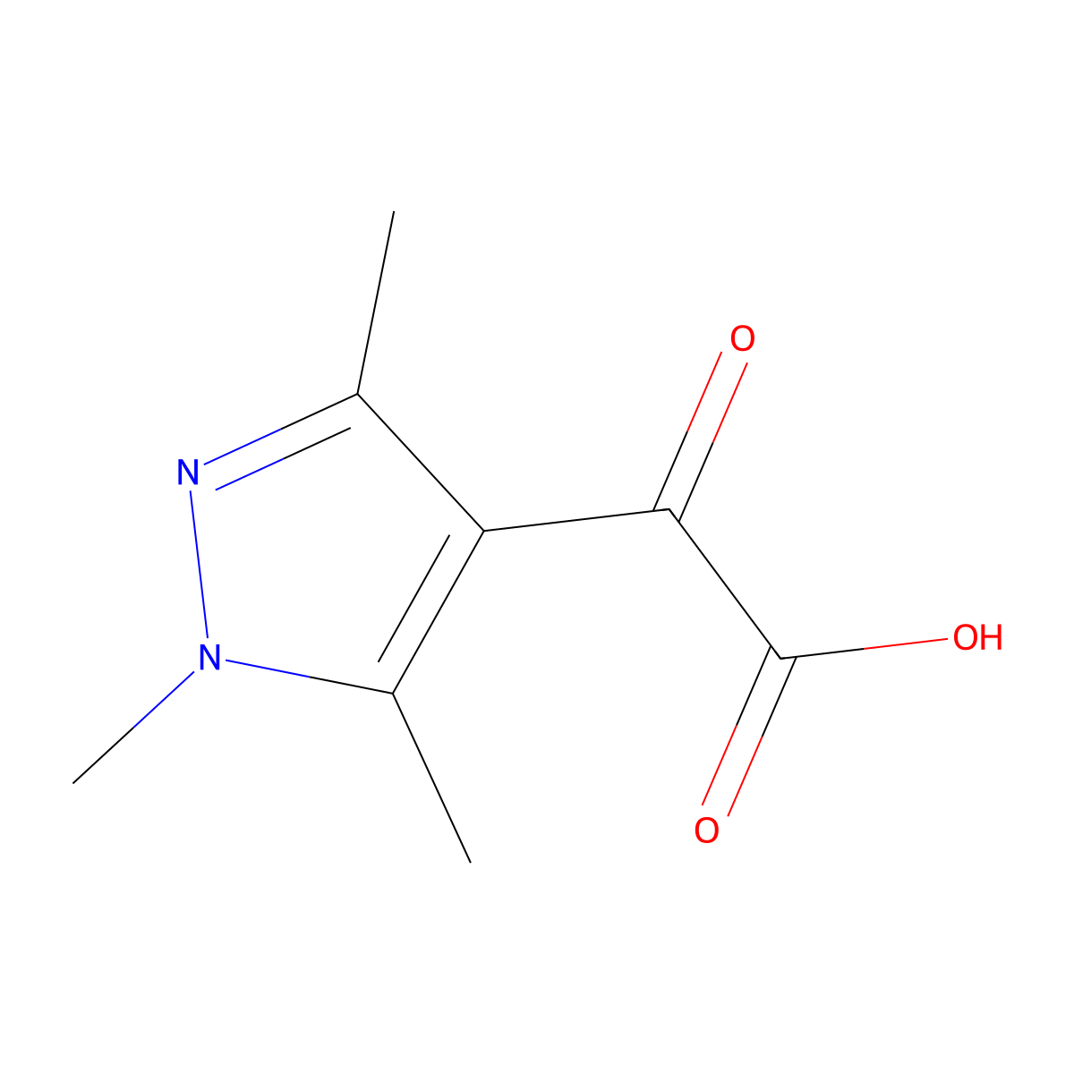 2-oxo-2-(trimethyl-1H-pyrazol-4-yl)acetic acid molecular structure, CAS 637336-34-6