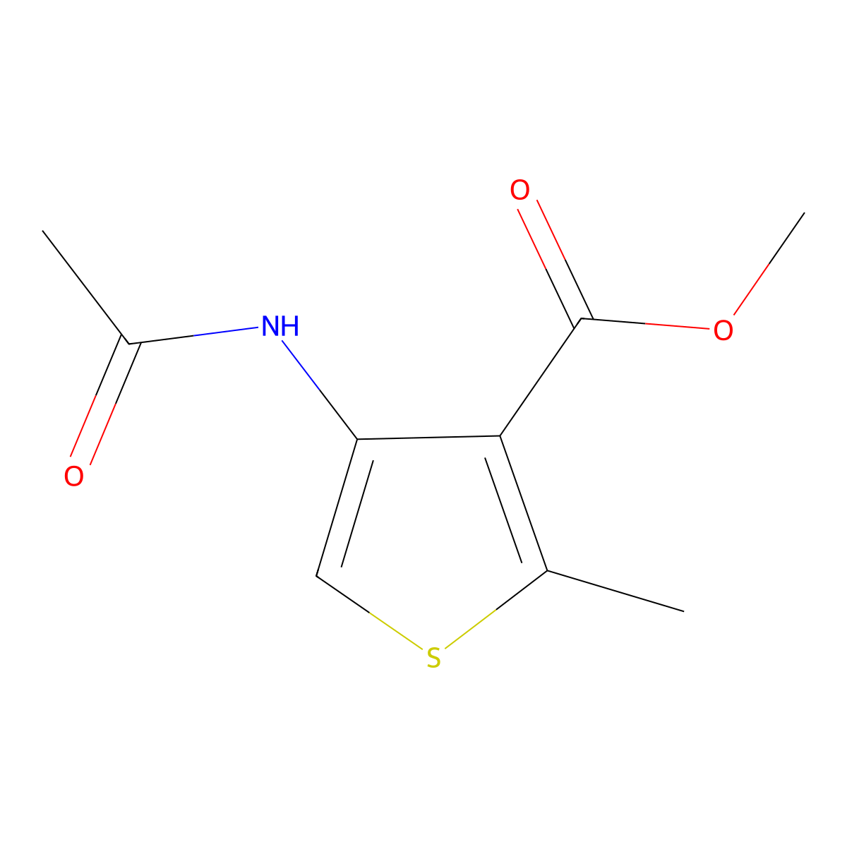 Methyl 4-(acetylamino)-2-methyl-3-thiophenecarboxylate molecular structure, CAS 637336-48-2