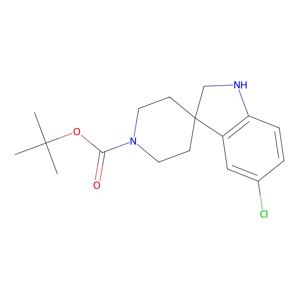 Tert-butyl 5-chlorospiro[indoline-3,4'-piperidine]-1'-carboxylate molecular structure, CAS 637362-21-1