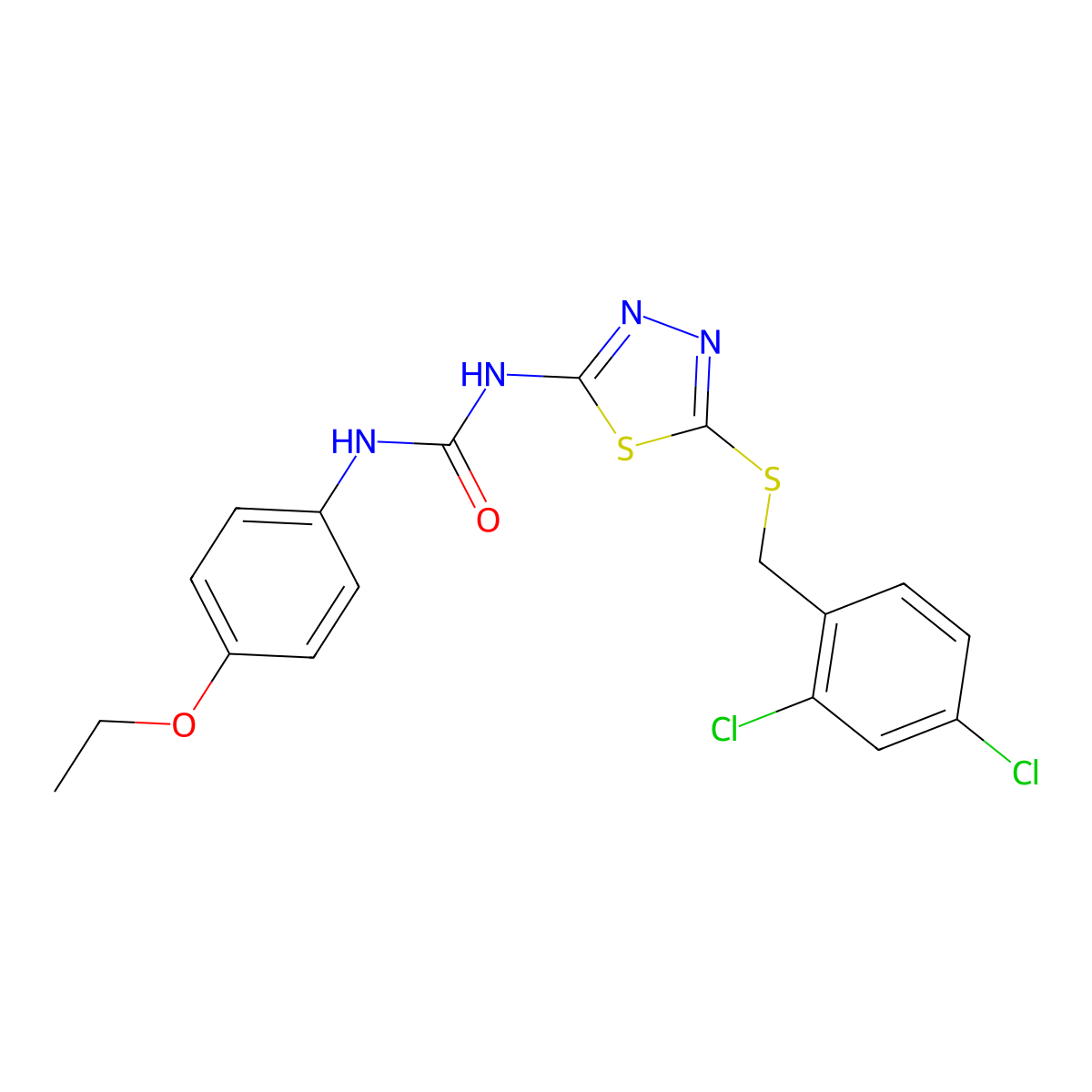 1-[5-[(2,4-Dichlorophenyl)methylsulfanyl]-1,3,4-thiadiazol-2-yl]-3-(4-ethoxyphenyl)urea molecular structure, CAS 6374-39-6