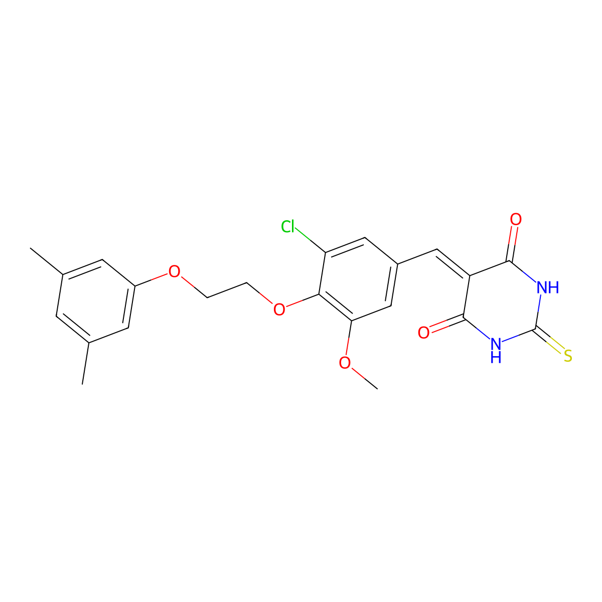 5-({3-Chloro-4-[2-(3,5-dimethylphenoxy)ethoxy]-5-methoxyphenyl}methylidene)-2-sulfanylidenedihydropyrimidine-4,6(1H,5H)-dione molecular structure, CAS 6375-22-0