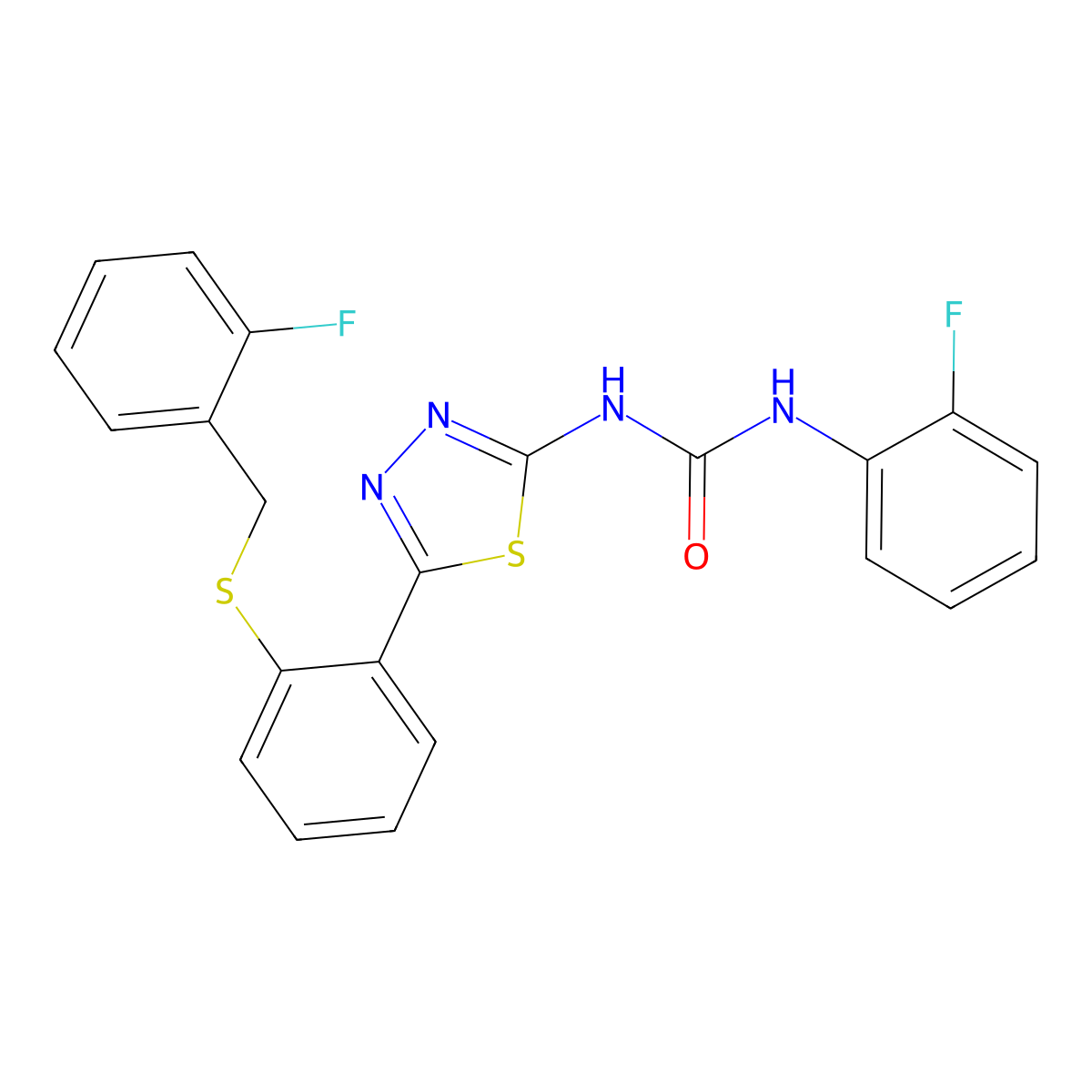 N-(5-{2-[(2-fluorobenzyl)thio]phenyl}-1,3,4-thiadiazol-2-yl)-N'-(2-fluorophenyl)urea molecular structure, CAS 6375-50-4