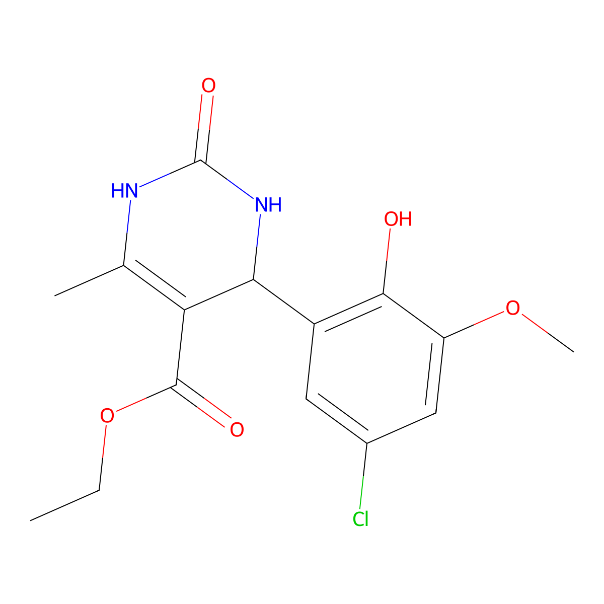 Ethyl 4-(5-chloro-2-hydroxy-3-methoxyphenyl)-6-methyl-2-oxo-1,2,3,4-tetrahydropyrimidine-5-carboxylate molecular structure, CAS 6375-59-3