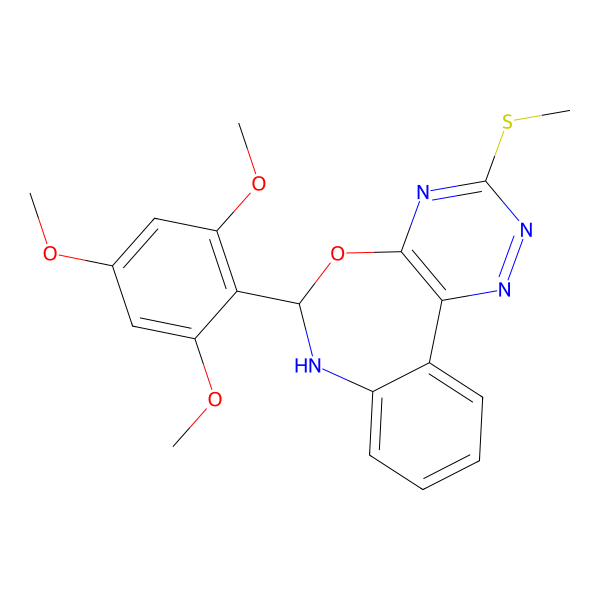 3-Methylsulfanyl-6-(2,4,6-trimethoxyphenyl)-6,7-dihydro-[1,2,4]triazino[5,6-d][3,1]benzoxazepine molecular structure, CAS 6376-00-7