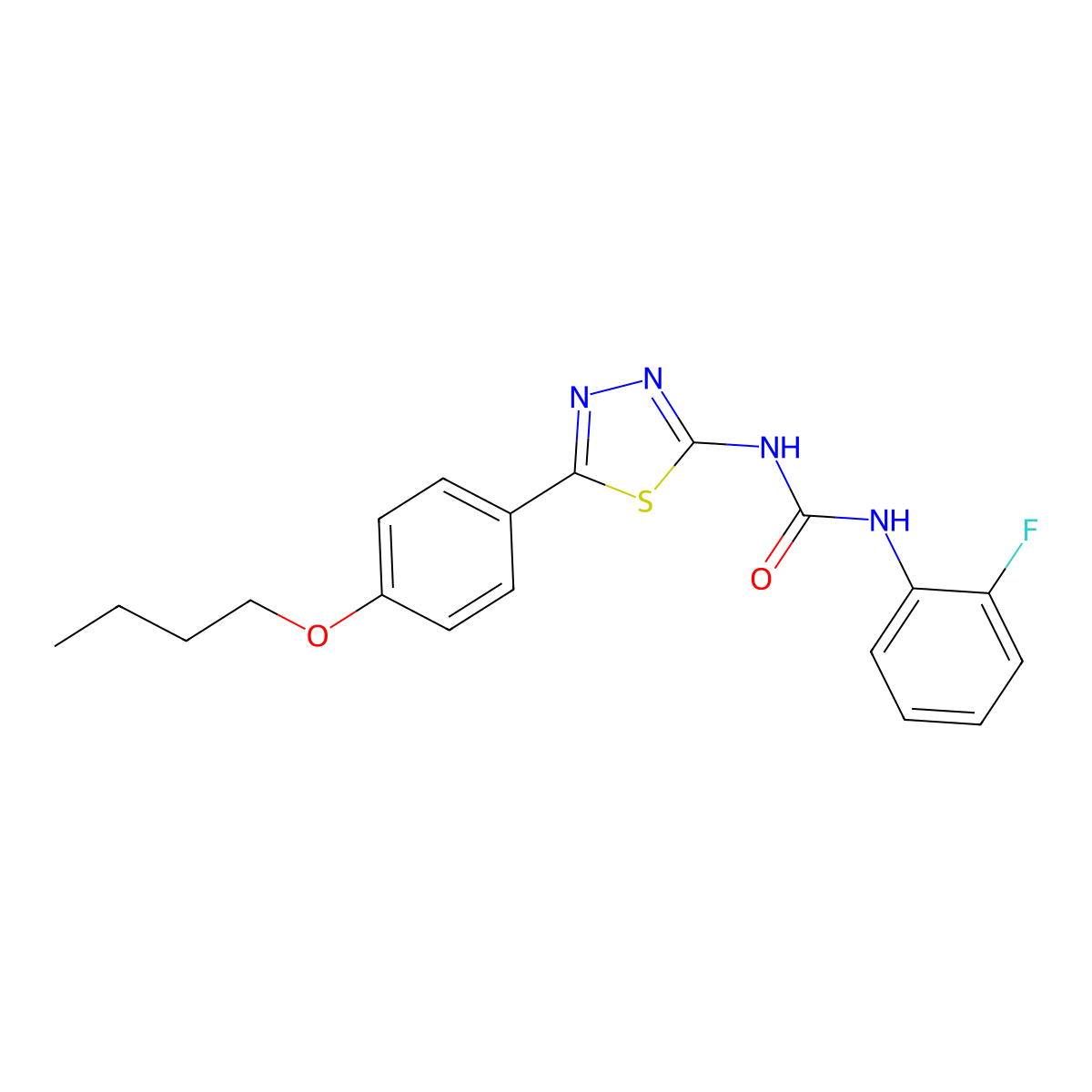 1-[5-(4-Butoxyphenyl)-1,3,4-thiadiazol-2-yl]-3-(2-fluorophenyl)urea molecular structure, CAS 6376-25-6