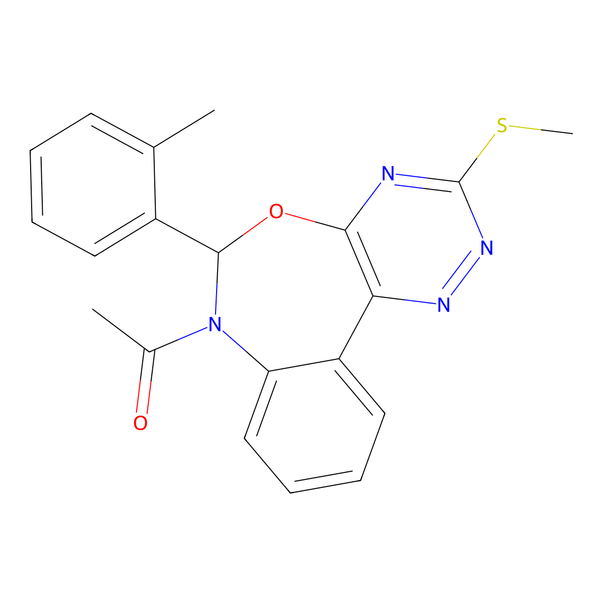 1-[6-(2-methylphenyl)-3-methylsulfanyl-6H-[1,2,4]triazino[5,6-d][3,1]benzoxazepin-7-yl]ethanone molecular structure, CAS 6376-33-6