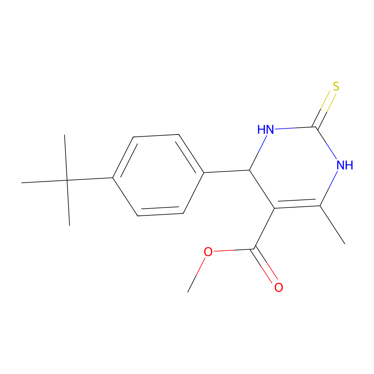 Methyl 4-methyl-2-sulfanylidene-6-(4-tert-butylphenyl)-3,6-dihydro-1H-pyrimidine-5-carboxylate molecular structure, CAS 6376-62-1