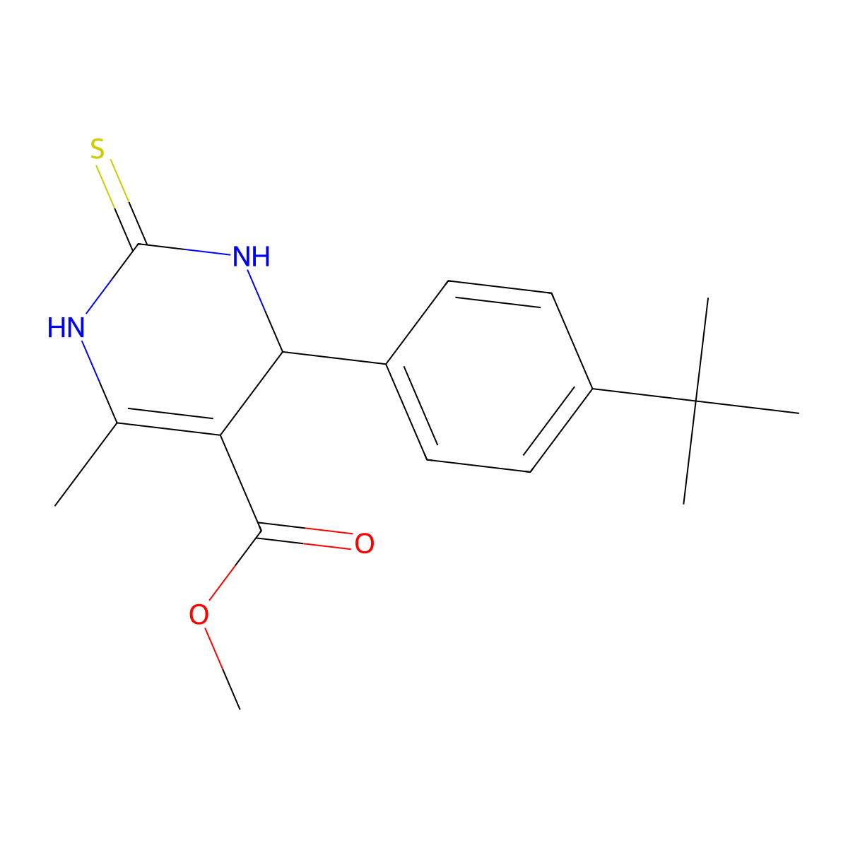 Methyl 4-methyl-2-sulfanylidene-6-(4-tert-butylphenyl)-3,6-dihydro-1H-pyrimidine-5-carboxylate molecular structure, CAS 6376-62-1