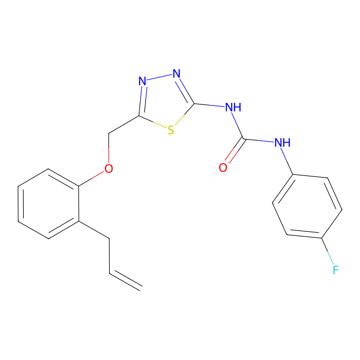1-(4-Fluorophenyl)-3-[5-[(2-prop-2-enylphenoxy)methyl]-1,3,4-thiadiazol-2-yl]urea molecular structure, CAS 6376-83-6