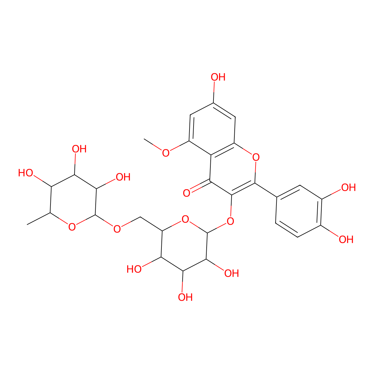 3-[[6-O-(6-Deoxy-alpha-L-mannopyranosyl)-beta-D-glucopyranosyl]oxy]-2-(3,4-dihydroxyphenyl)-7-hydroxy-5-methoxy-4H-1-benzopyran-4-one molecular structure, CAS 63764-79-4