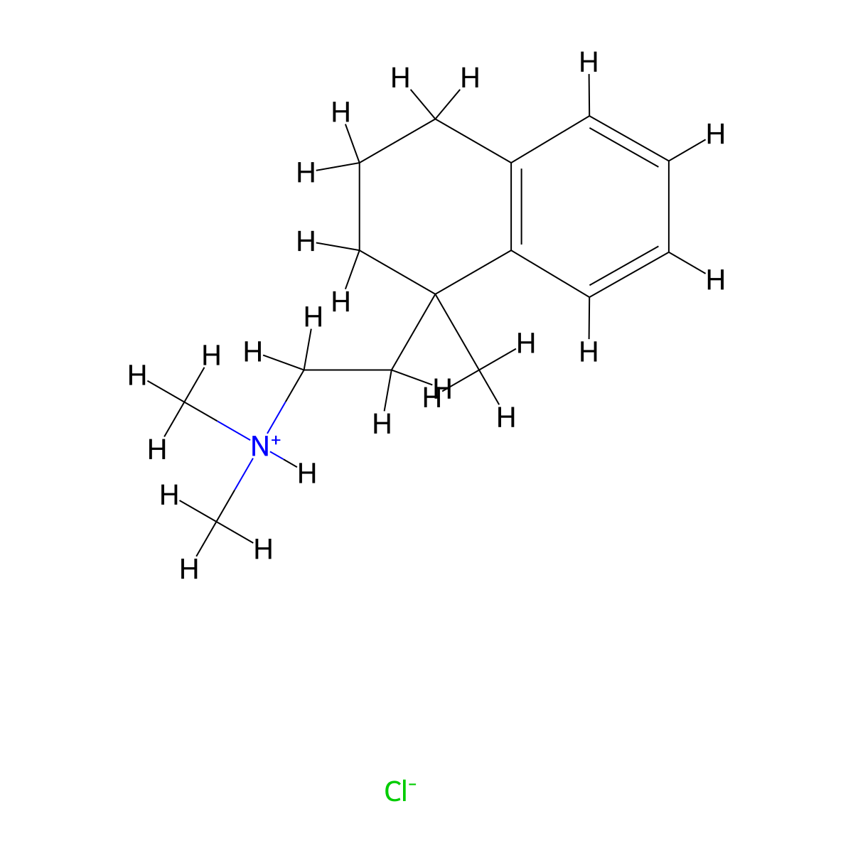 N,N-Dimethyl-2-(1-methyl-1,2,3,4-tetrahydronaphthalen-1-yl)ethan-1-amine--hydrogen chloride (1/1) molecular structure, CAS 63766-04-1