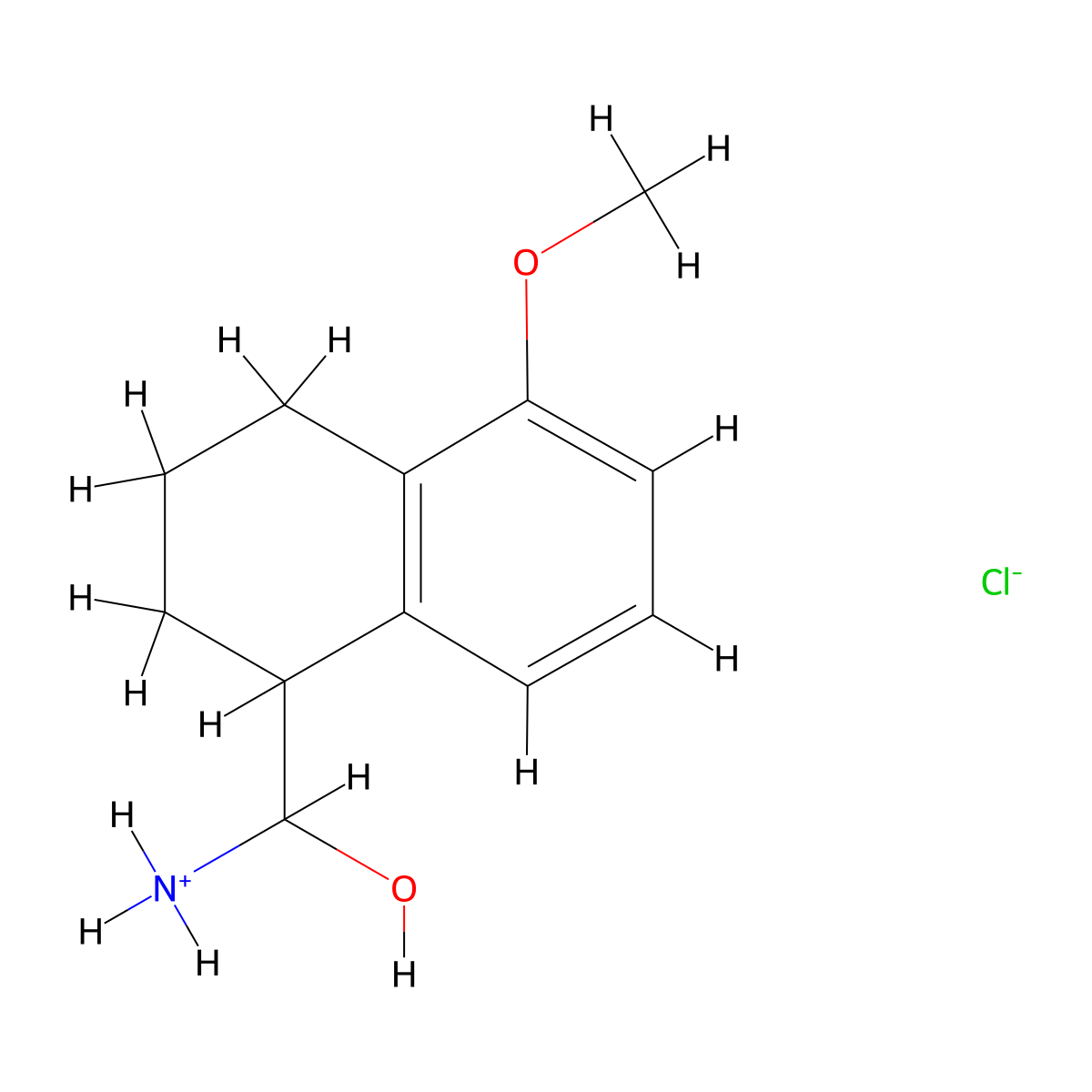 1-Naphthalenemethanol, 1,2,3,4-tetrahydro-1-amino-5-methoxy-, hydrochloride molecular structure, CAS 63766-11-0
