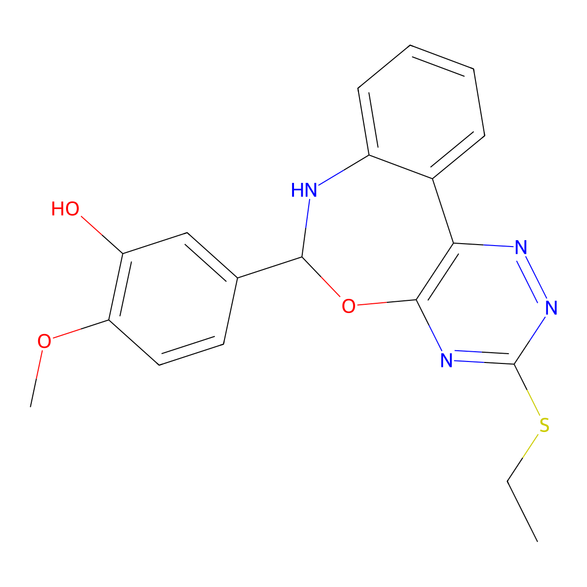 5-(3-Ethylsulfanyl-6,7-dihydro-[1,2,4]triazino[5,6-d][3,1]benzoxazepin-6-yl)-2-methoxyphenol molecular structure, CAS 6377-26-0