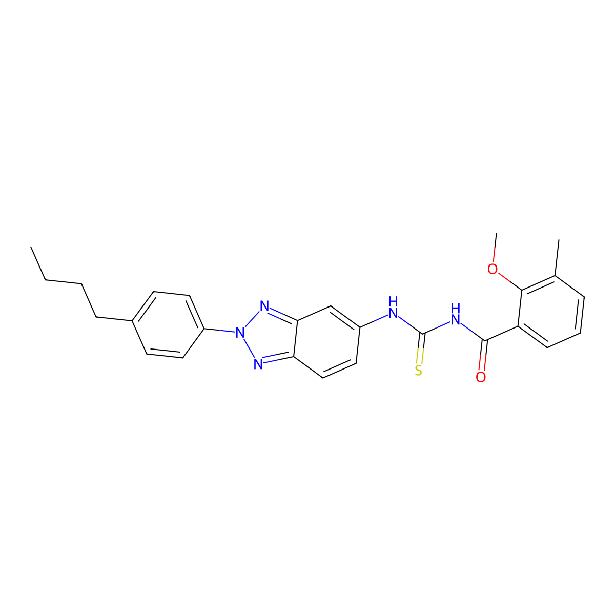 N-{[2-(4-butylphenyl)-2H-benzotriazol-5-yl]carbamothioyl}-2-methoxy-3-methylbenzamide molecular structure, CAS 637727-35-6