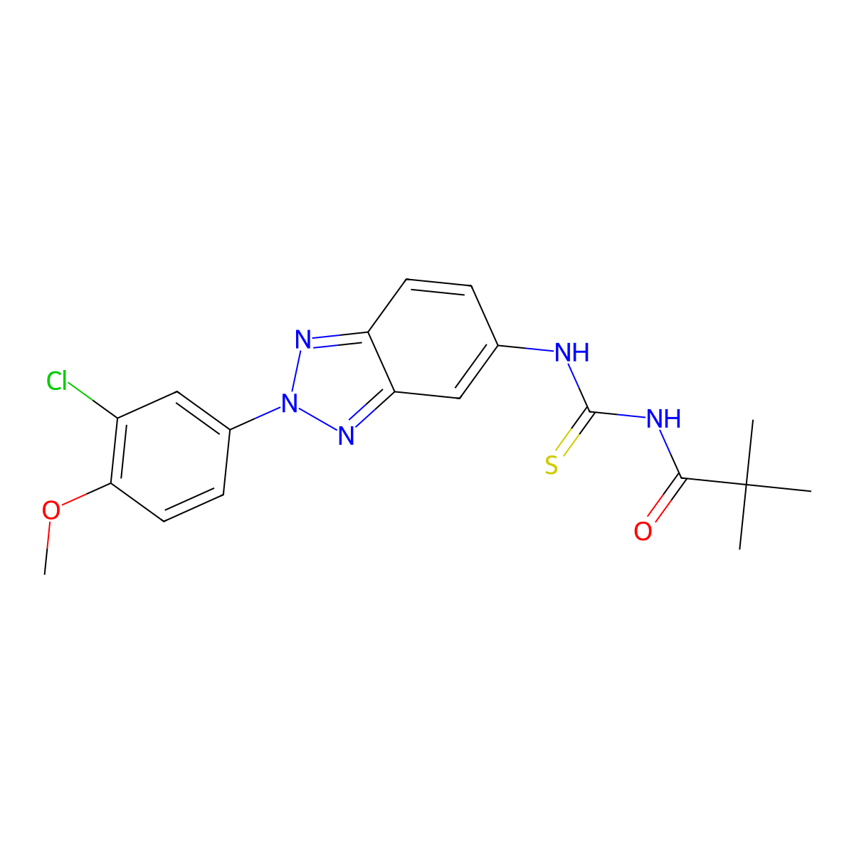 N-[[2-(3-chloro-4-methoxyphenyl)benzotriazol-5-yl]carbamothioyl]-2,2-dimethylpropanamide molecular structure, CAS 637727-59-4