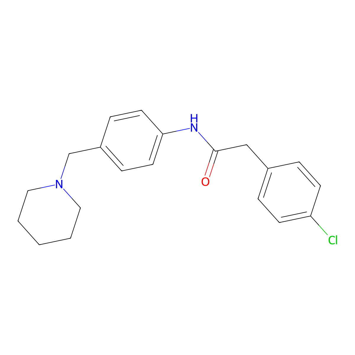 2-(4-chlorophenyl)-N-[4-(piperidin-1-ylmethyl)phenyl]acetamide molecular structure, CAS 637730-06-4