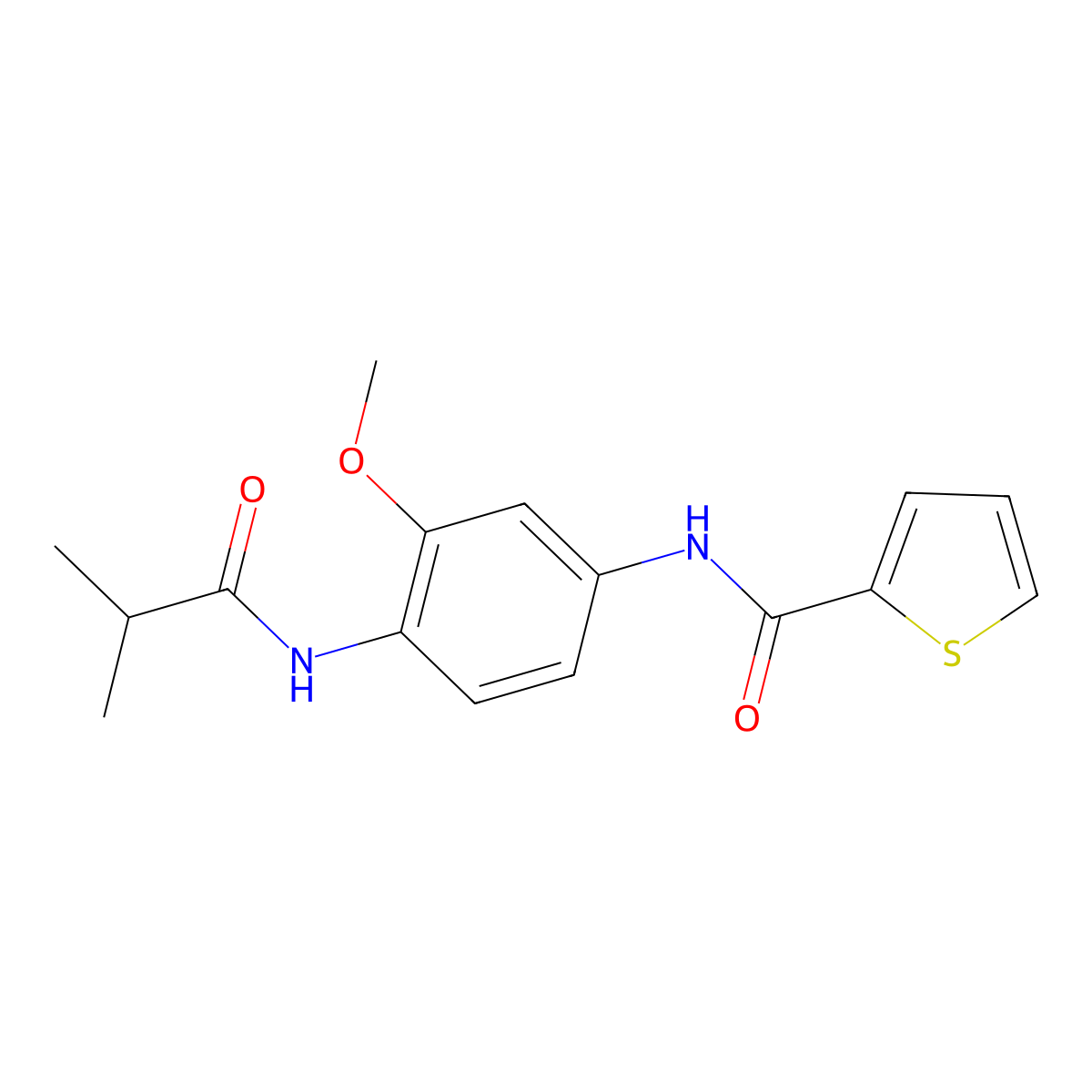 N-[3-methoxy-4-(2-methylpropanoylamino)phenyl]thiophene-2-carboxamide molecular structure, CAS 637734-30-6