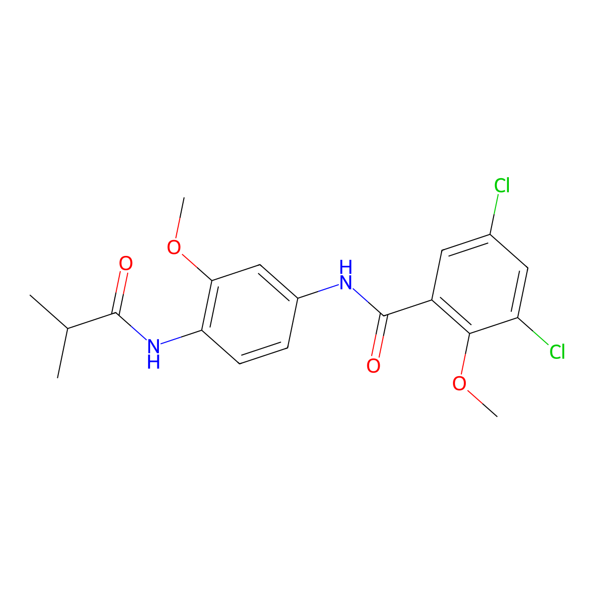 3,5-dichloro-2-methoxy-N-[3-methoxy-4-(2-methylpropanoylamino)phenyl]benzamide molecular structure, CAS 637734-53-3