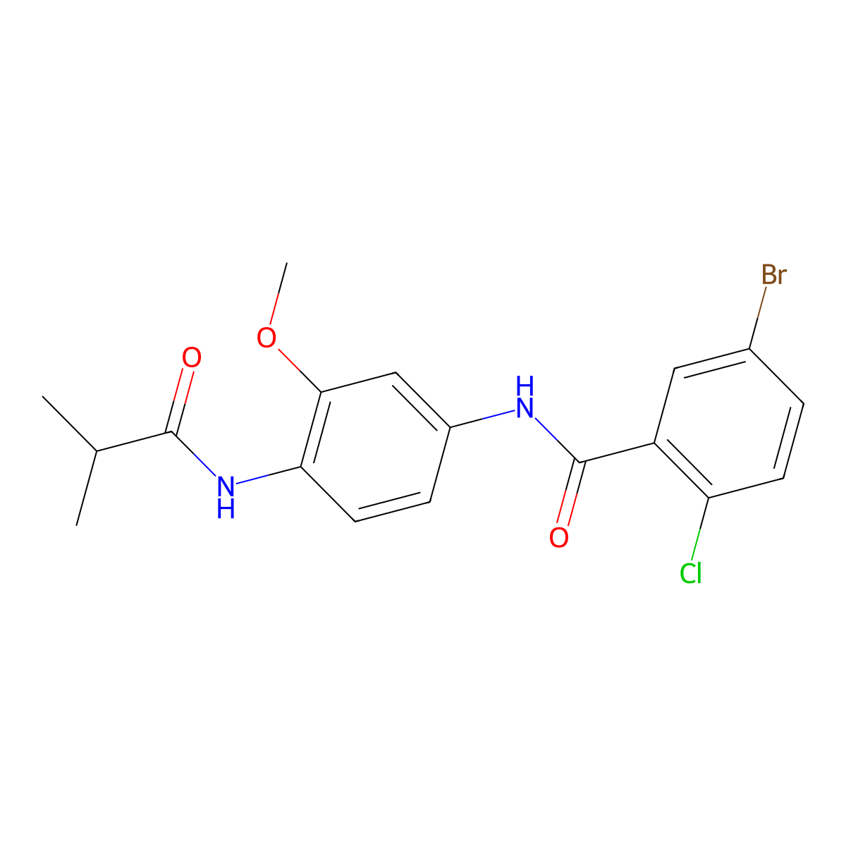 5-bromo-2-chloro-N-[3-methoxy-4-(2-methylpropanoylamino)phenyl]benzamide molecular structure, CAS 637734-74-8
