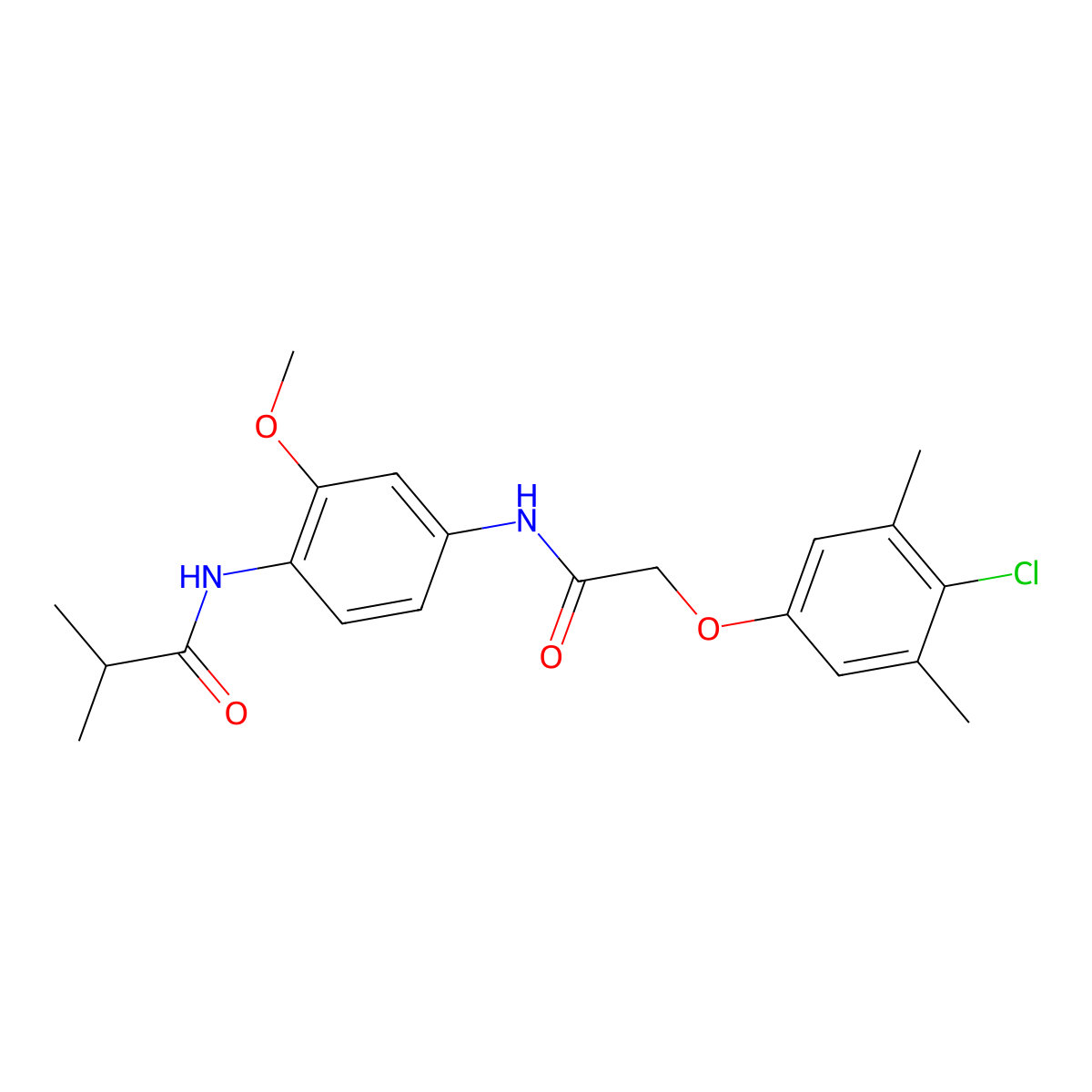 N-(4-{[(4-chloro-3,5-dimethylphenoxy)acetyl]amino}-2-methoxyphenyl)-2-methylpropanamide molecular structure, CAS 637734-93-1