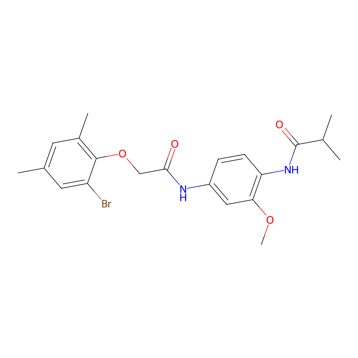 N-(4-{[(2-bromo-4,6-dimethylphenoxy)acetyl]amino}-2-methoxyphenyl)-2-methylpropanamide molecular structure, CAS 637735-03-6