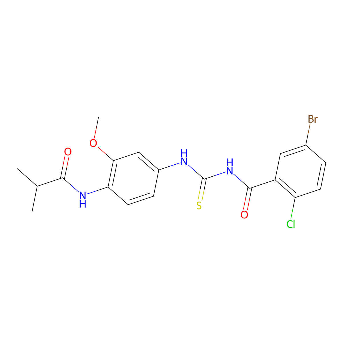 5-bromo-2-chloro-N-[[3-methoxy-4-(2-methylpropanoylamino)phenyl]carbamothioyl]benzamide molecular structure, CAS 637735-63-8