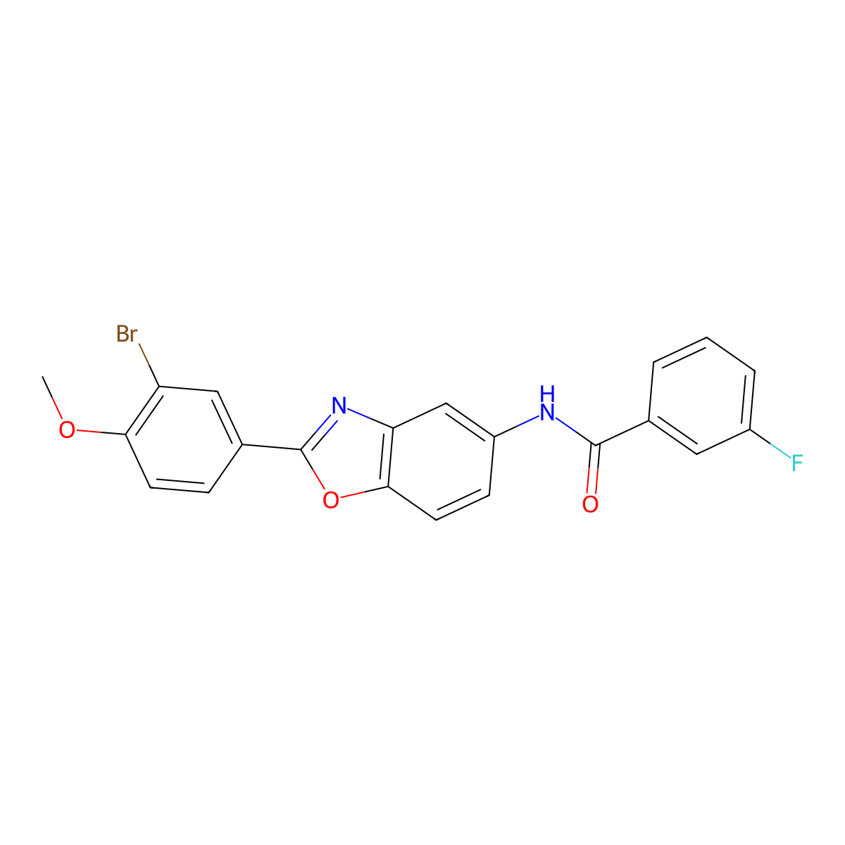 N-[2-(3-bromo-4-methoxyphenyl)-1,3-benzoxazol-5-yl]-3-fluorobenzamide molecular structure, CAS 637738-15-9
