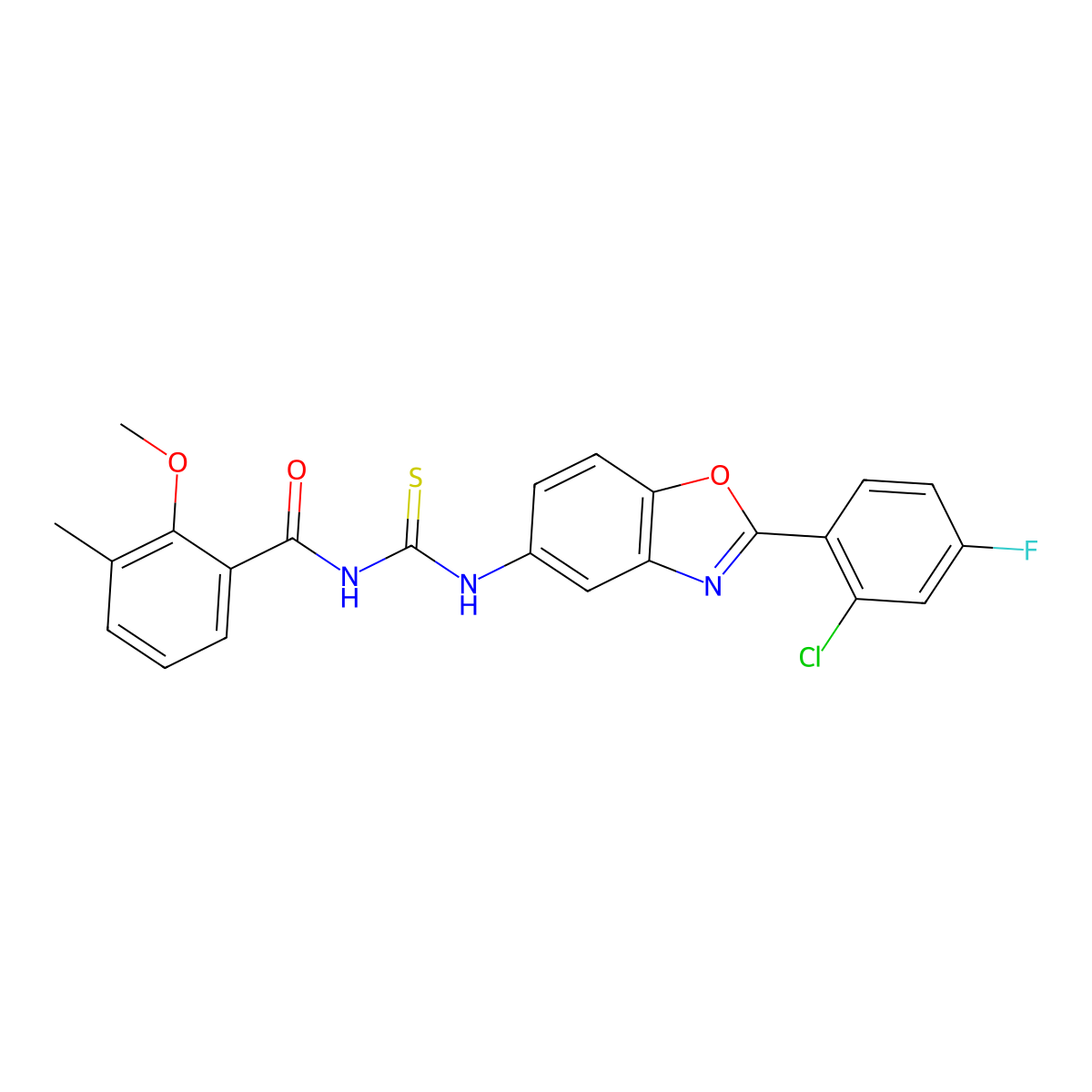 N-[[2-(2-chloro-4-fluorophenyl)-1,3-benzoxazol-5-yl]carbamothioyl]-2-methoxy-3-methylbenzamide molecular structure, CAS 637738-20-6