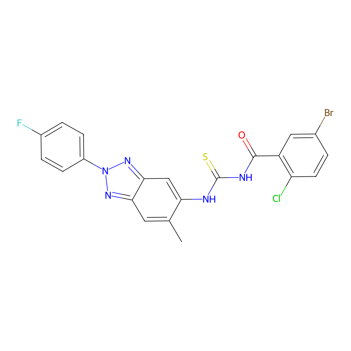 N-(5-bromo-2-chlorobenzoyl)-N'-[2-(4-fluorophenyl)-6-methyl-2H-1,2,3-benzotriazol-5-yl]thiourea molecular structure, CAS 637738-25-1