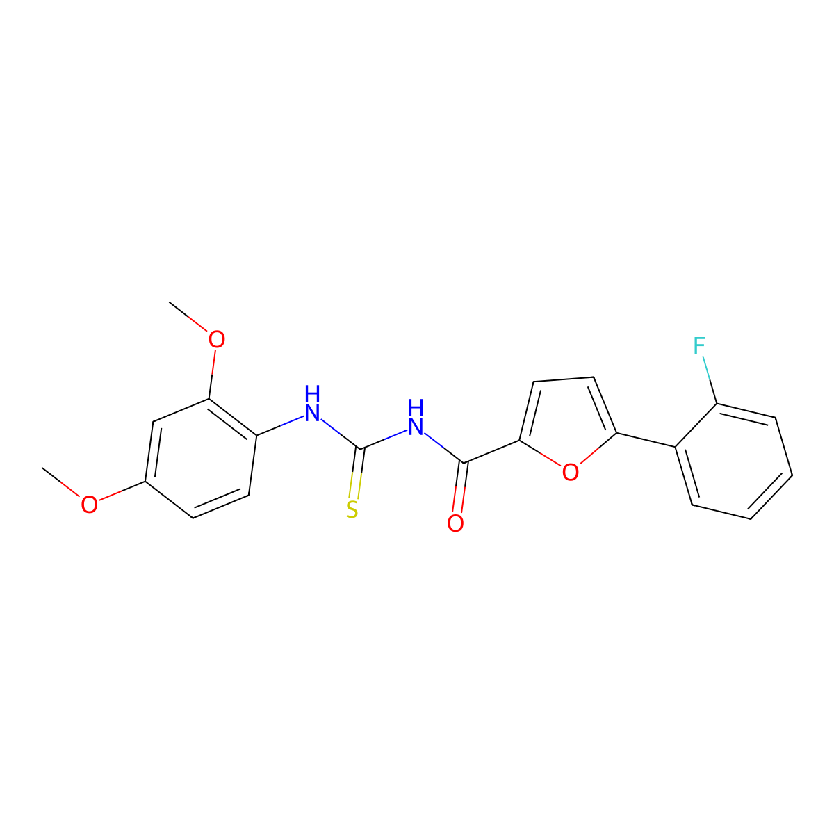 N-[(2,4-dimethoxyphenyl)carbamothioyl]-5-(2-fluorophenyl)furan-2-carboxamide molecular structure, CAS 637738-42-2