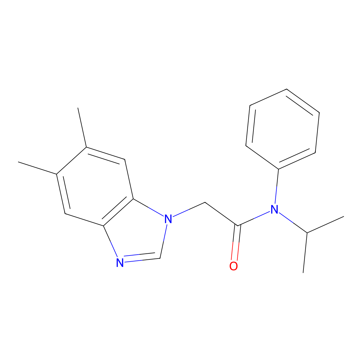 2-(5,6-dimethyl-1H-1,3-benzodiazol-1-yl)-N-phenyl-N-(propan-2-yl)acetamide molecular structure, CAS 637745-23-4