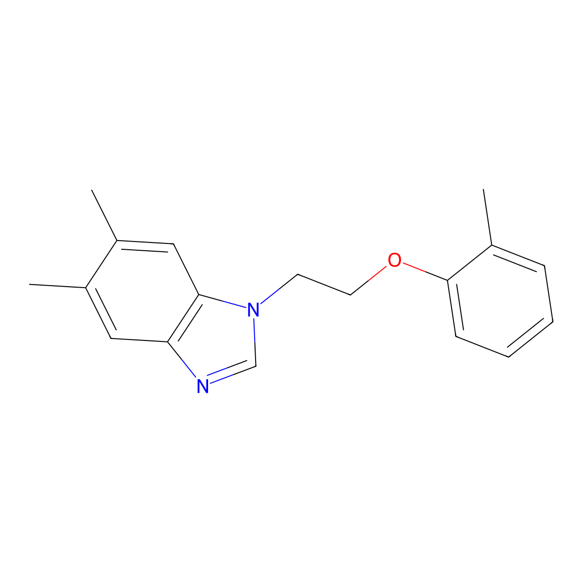 5,6-dimethyl-1-(2-(o-tolyloxy)ethyl)-1H-benzo[d]imidazole molecular structure, CAS 637745-30-3