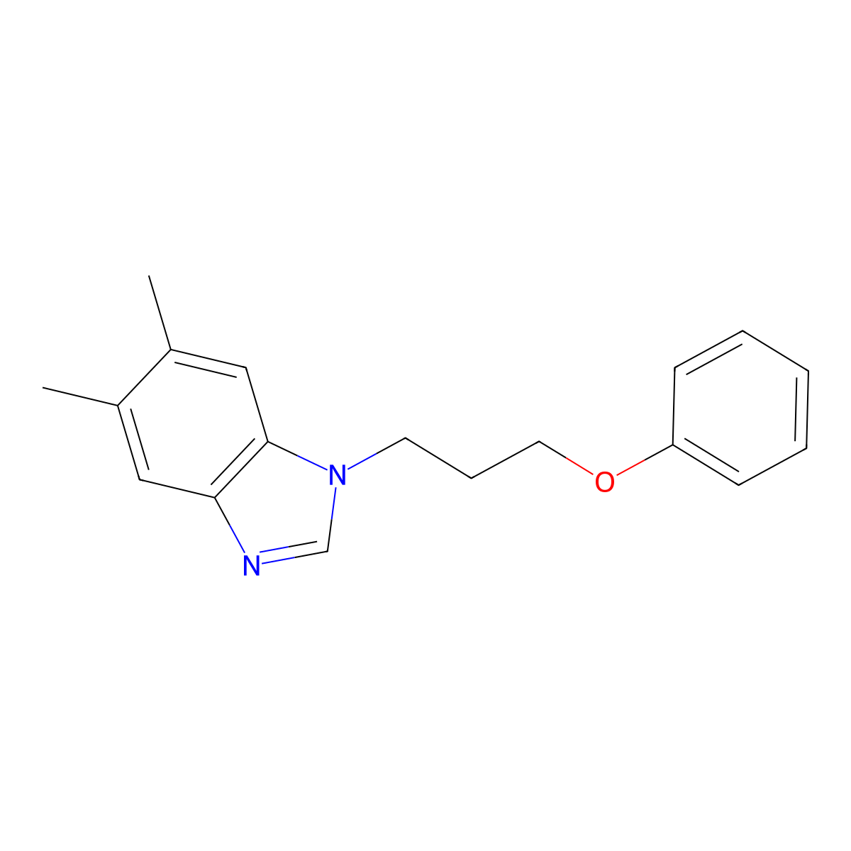 5,6-dimethyl-1-(3-phenoxypropyl)-1H-1,3-benzodiazole molecular structure, CAS 637745-31-4