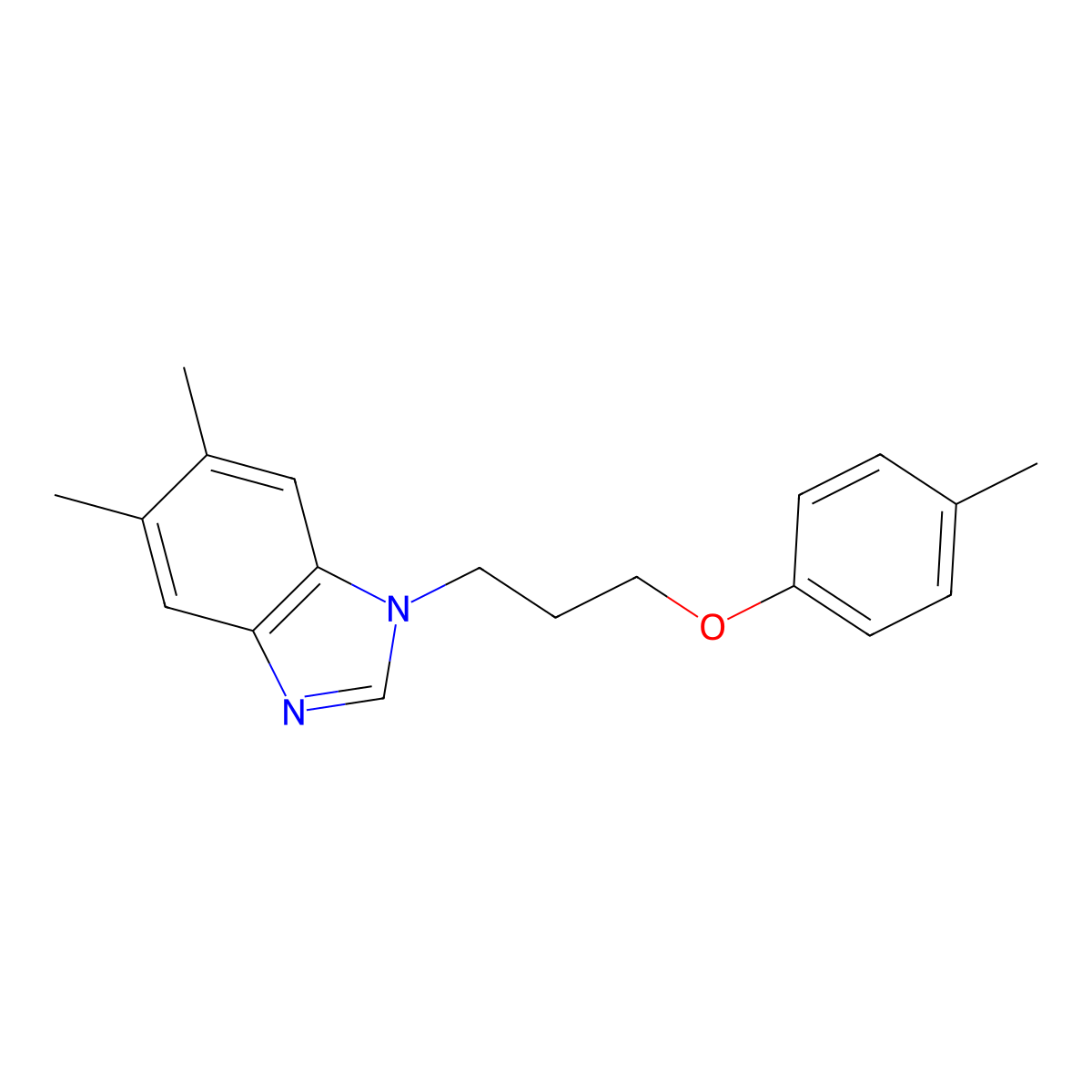5,6-dimethyl-1-(3-(p-tolyloxy)propyl)-1H-benzo[d]imidazole molecular structure, CAS 637745-32-5