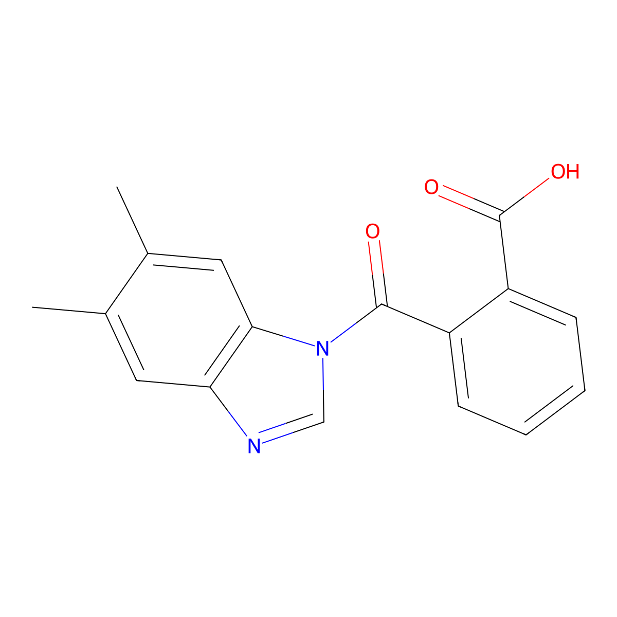 2-(5,6-Dimethylbenzimidazole-1-carbonyl)benzoic acid molecular structure, CAS 637745-36-9